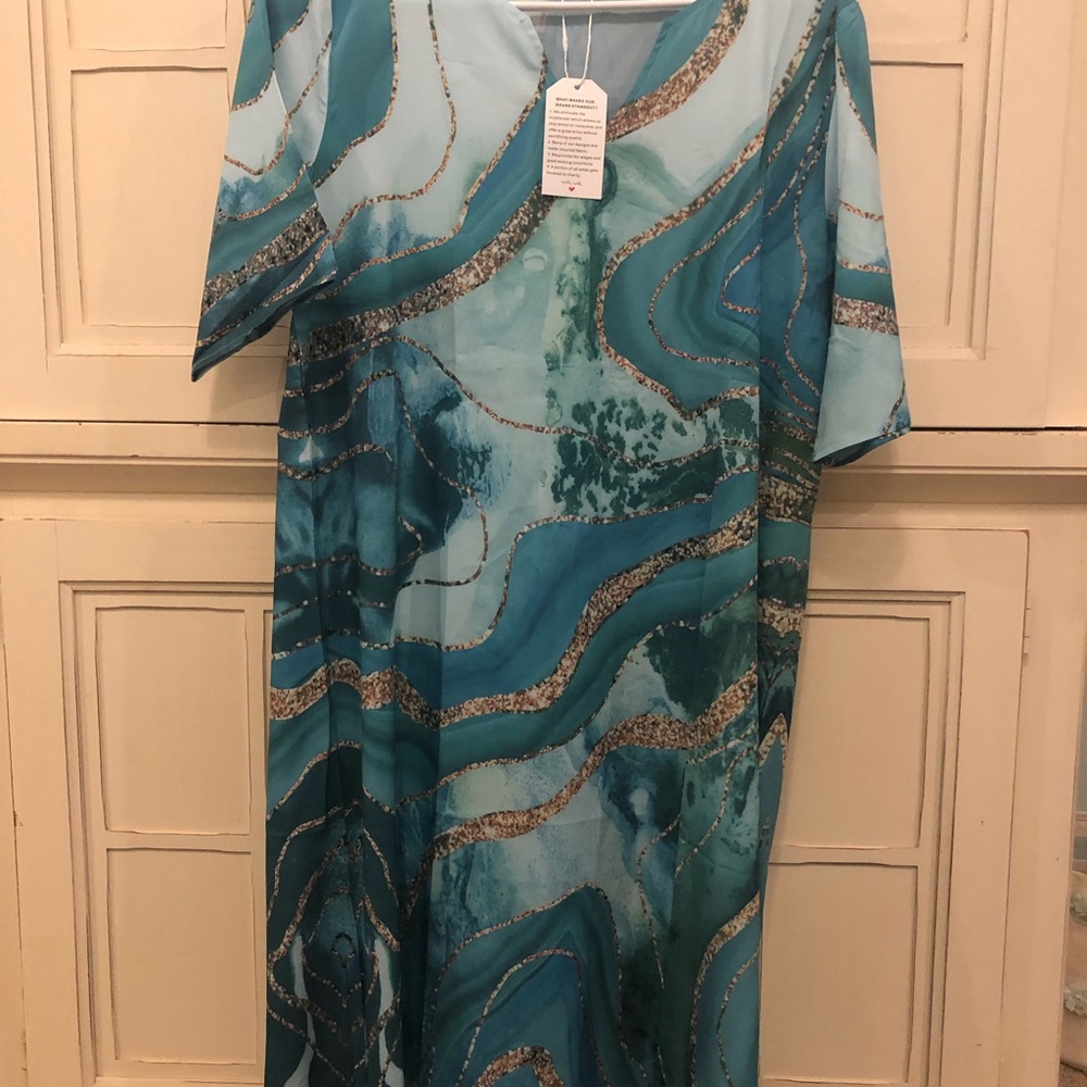 Teal and gold dress